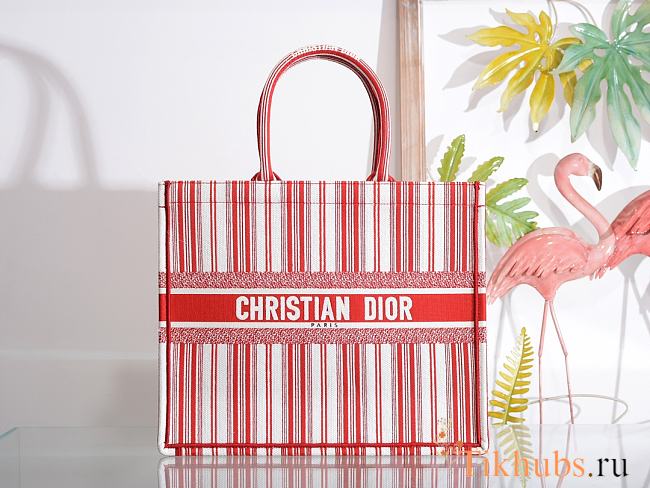 Dior Red And White Stripes Tote Book Size 41.5 x 32 x 5 cm - 1