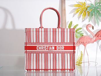 Dior Red And White Stripes Tote Book Size 41.5 x 32 x 5 cm