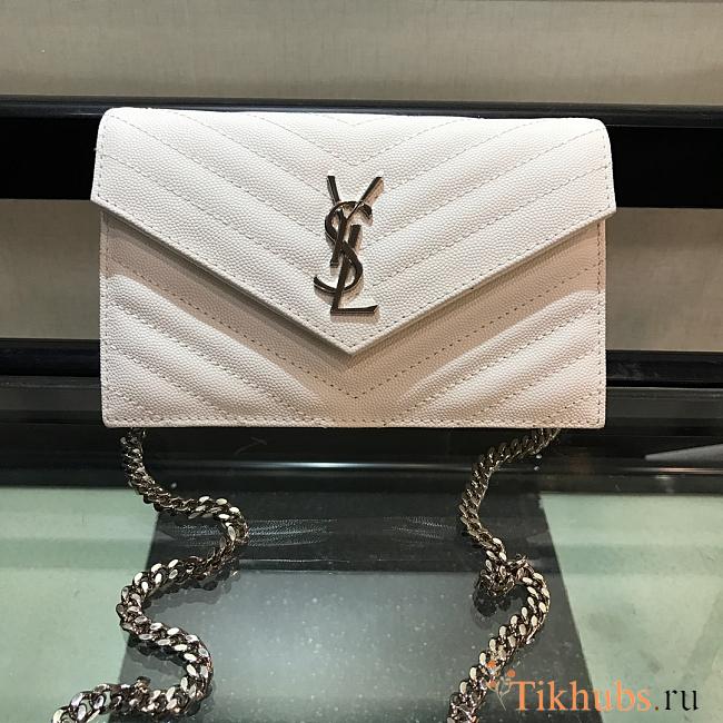 YSL Saint Laurent Caviar Ball Chain Shoulder Bag White Silver Lock Size 19 × 12.5 × 4 cm - 1