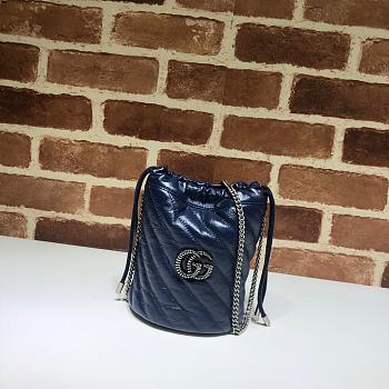 Gucci Leather GG Marmont Mini Bucket Bag Blue 575163 Size 19 x 17 cm