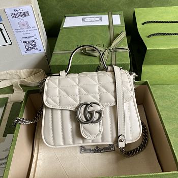GG Marmont Mini Top Handle Bag In Dark White Leather 583571 Size 21 x 15.5 x 8 cm