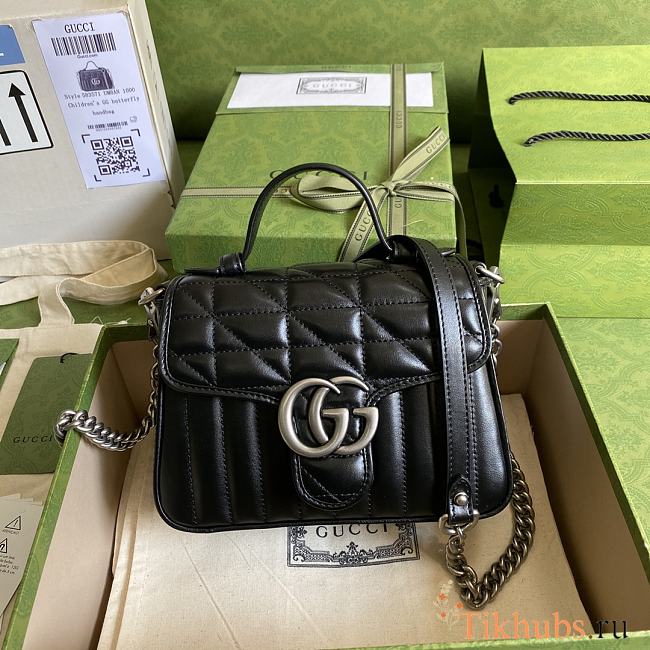 GG Marmont Mini Top Handle Bag In Dark Black Leather 583571 Size 21 x 15.5 x 8 cm - 1