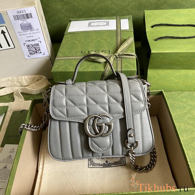 GG Marmont Mini Top Handle Bag In Gray Leather 583571 Size 21 x 15.5 x 8 cm - 1