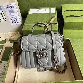 GG Marmont Mini Top Handle Bag In Gray Leather 583571 Size 21 x 15.5 x 8 cm