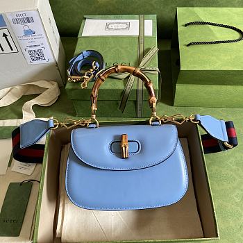 Gucci Top Handle Bag In Blue Leather 675797 Size 21 x 15 x 7 cm