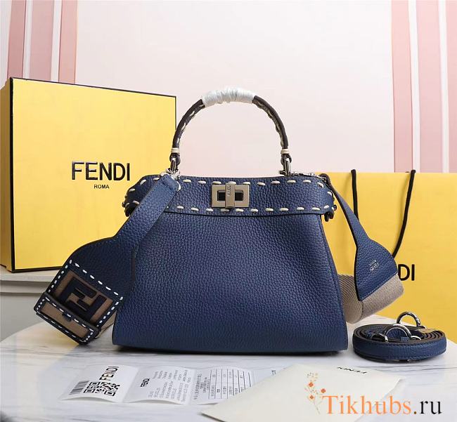 Fendi Small Peekaboo Handbag Blue Size 23 x 11 x 18 cm - 1