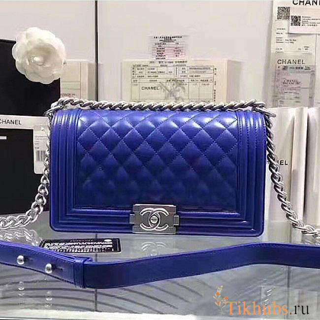 Chanel Quilted Lambskin Medium Le Boy 25 Blue VS03157 - 1