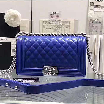 Chanel Quilted Lambskin Medium Le Boy 25 Blue VS03157