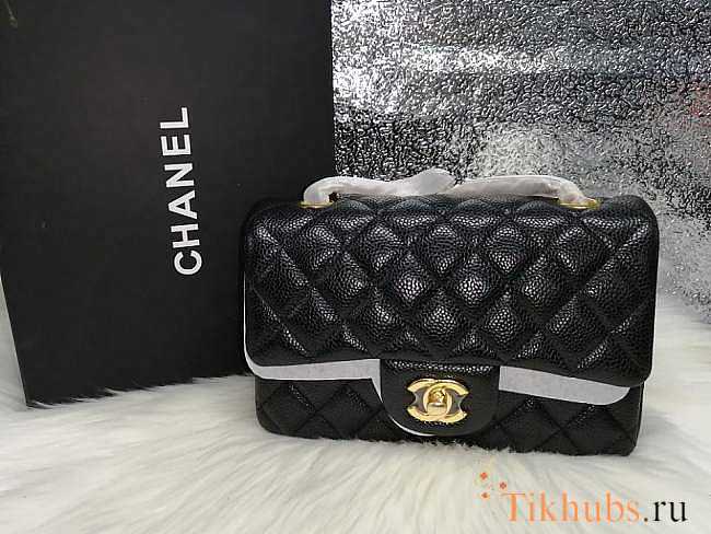 Chanel Caviar Leather Flap Bag black gold 17cm - 1