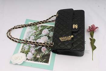 Chanel Caviar Leather Flap Bag Black Gold 25cm