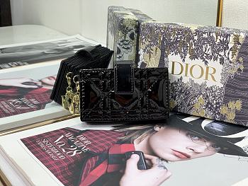 Dior Lady 5-Gusset Card Holder Black S0074 Size 10.5cm