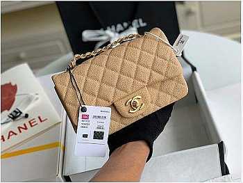 Chanel Mini Flap Bag Gold-Tone Metal Caviar Leather Beige Size 20cm