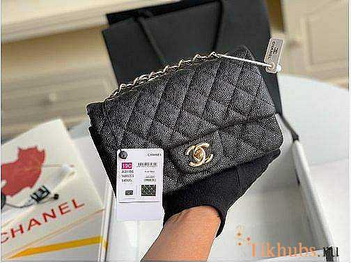 Chanel Mini Flap Bag Gold-tone Metal Caviar Leather Black Size 20cm - 1