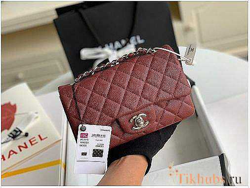 Chanel Mini Flap Bag Silver-tone Metal Caviar Leather Burgundy Size 20cm - 1