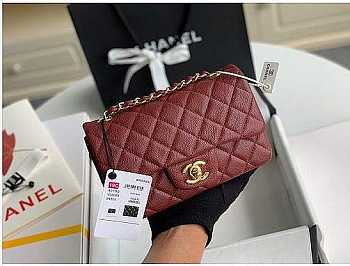 Chanel Mini Flap Bag Gold-tone Metal Caviar Leather Burgundy Size 20cm