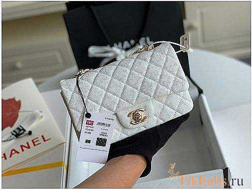 Chanel Mini Flap Bag Gold-tone Metal Caviar Leather White Size 20cm - 1