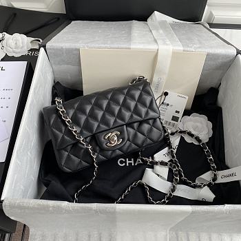 Chanel Lambskin Mini Flap Bag Silver-Tone Metal Black Size 20cm