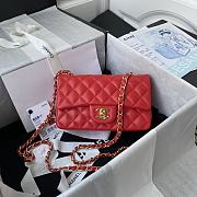 Chanel Lambskin Mini Flap Bag Gold-Tone Metal Red Size 20cm - 1