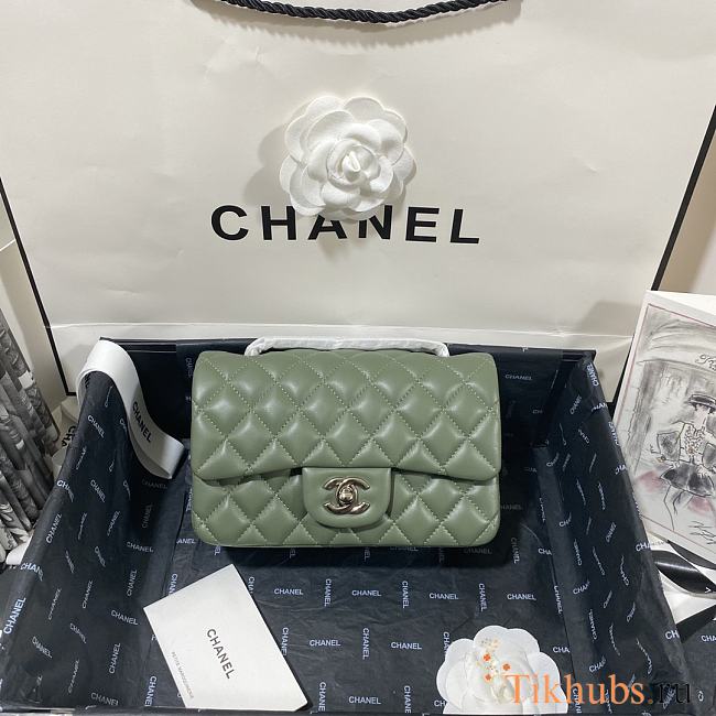 Chanel Lambskin Mini Flap Bag Silver-Tone Metal Light Green Size 20cm - 1