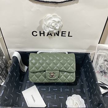 Chanel Lambskin Mini Flap Bag Silver-Tone Metal Light Green Size 20cm