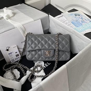 Chanel Lambskin Mini Flap Bag Silver-Tone Metal Grey Size 20cm
