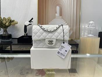 Chanel Lambskin Mini Flap Bag Silver-Tone Metal White Size 20cm