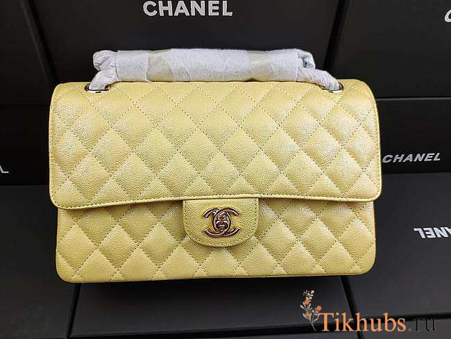 Chanel Mini Flap Bag Gold-tone Metal Caviar Leather Yellow Size 25cm - 1