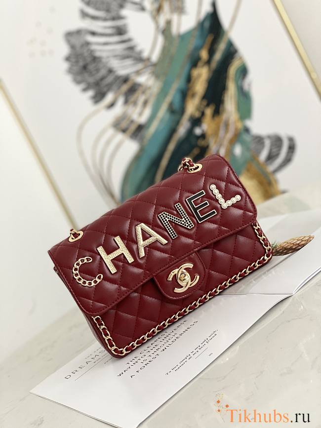 Chanel Flap Bag CC Logo Wine Red 9913 Size 23 x 14 x 7 cm - 1