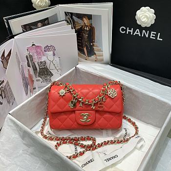 Chanel Flap Bag Lambskin Orange AS2326 Size 20 x 12 x 6 cm