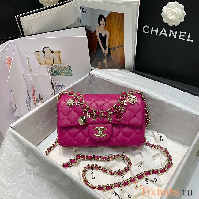 Chanel Flap Bag Lambskin Dark Pink AS2326 Size 20 x 12 x 6 cm - 1