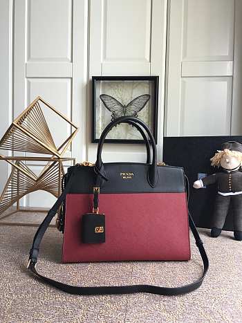 Prada Calf Leather Red Black Handbag IBA046 Size 30 x 22 cm