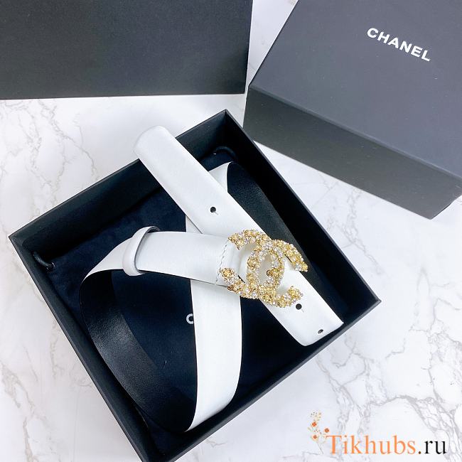 Chanel Belt Gold CC Buckle White 3 cm - 1