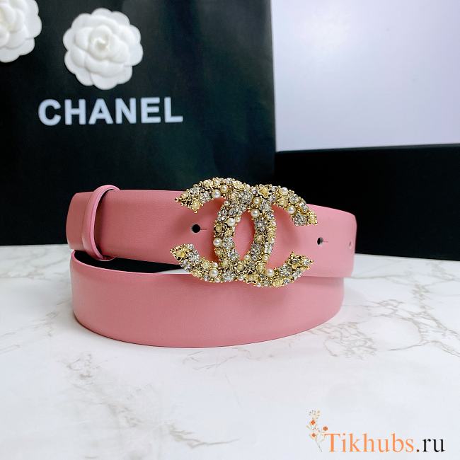 Chanel Belt Gold CC Buckle Pink 3 cm - 1