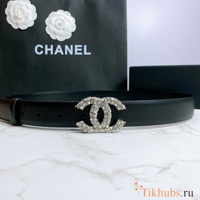 Chanel Belt Silver CC Buckle Black 3 cm - 1