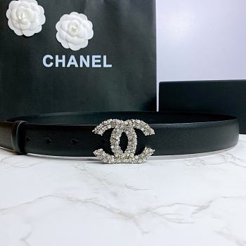 Chanel Belt Silver CC Buckle Black 3 cm