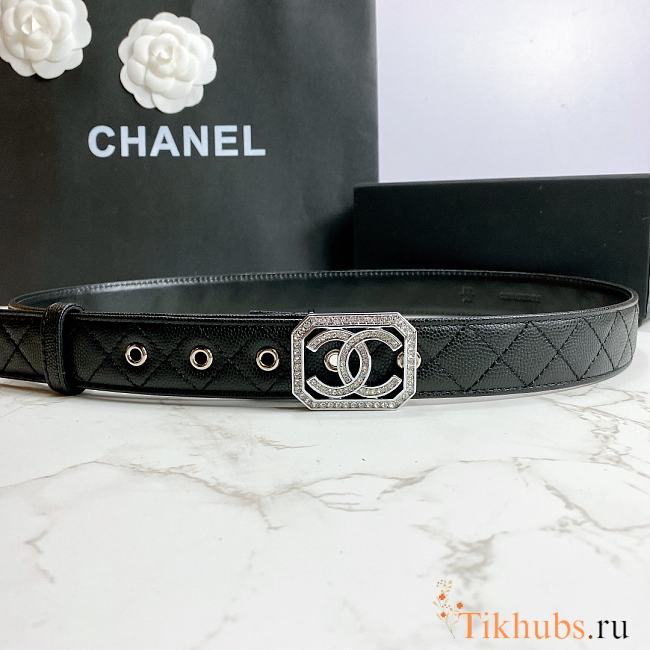 Chanel Belt Silver CC Buckle Black 3 cm 02 - 1