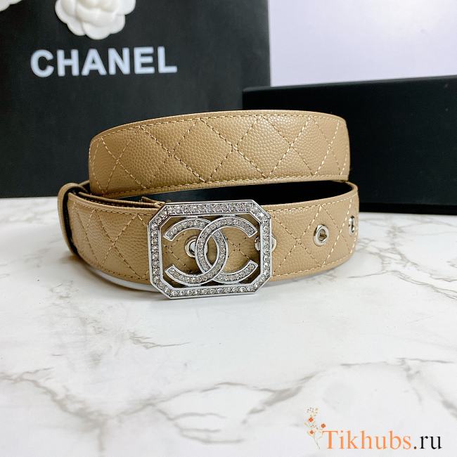 Chanel Belt Silver CC Buckle Beige 3 cm 02 - 1