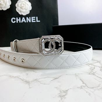 Chanel Belt Silver CC Buckle White 3 cm 02