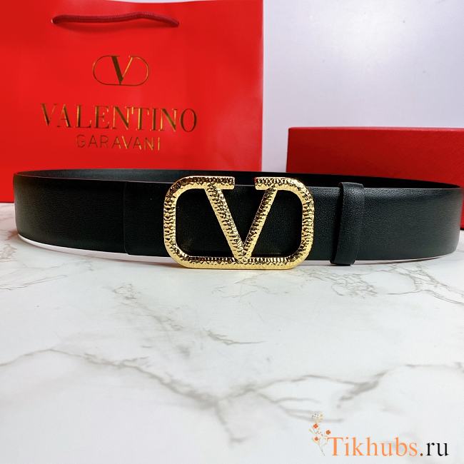 Valentino Belt Gold Vlogo Black Size 4 cm 01 - 1