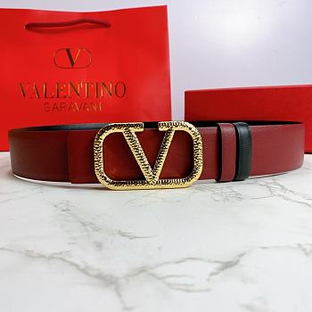 Valentino Belt Gold Vlogo Wine Red Size 4 cm 