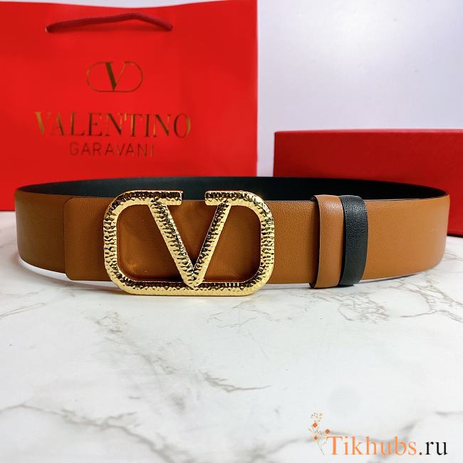 Valentino Belt Gold Vlogo Brown Size 4 cm 01 - 1