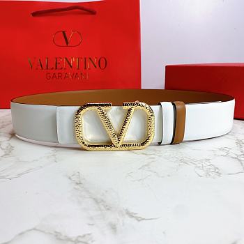 Valentino Belt Gold Vlogo White Size 4 cm