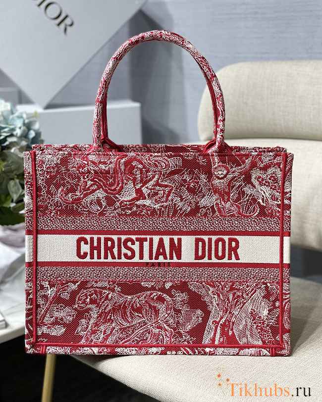 Dior Book Tote Bag Large Animal world Red Size 41.5 x 38 x 18cm - 1