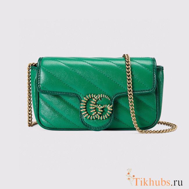 GG Marmont Super Mini Bag Green Apricot 574969 Size: 16.5 x 10.2 x 5.1 cm - 1