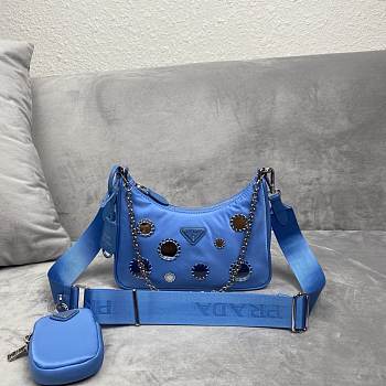 Prada polka-dot bag 1BH204 Dark Blue Size 22 x 12 x 6 cm