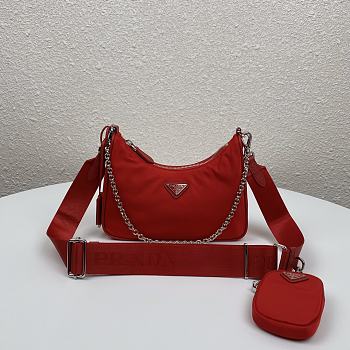 Prada Nylon Hobo Polka-Dot Bag 1BH204 Red Size 22 x 12 x 6 cm