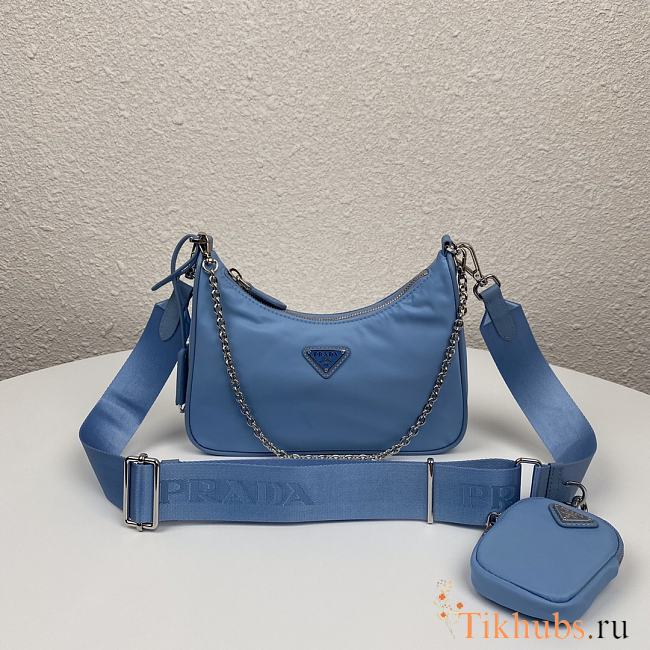 Prada Nylon Hobo Polka-Dot Bag 1BH204 Blue Size 22 x 12 x 6 cm - 1