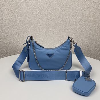 Prada Nylon Hobo Polka-Dot Bag 1BH204 Blue Size 22 x 12 x 6 cm