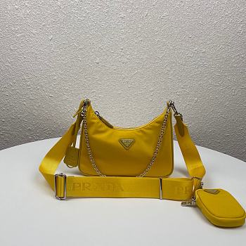 Prada Nylon Hobo Polka-Dot Bag 1BH204 Yellow Size 22 x 12 x 6 cm