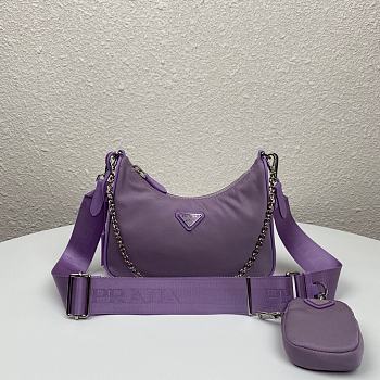 Prada Nylon Hobo Polka-Dot Bag 1BH204 Purple Size 22 x 12 x 6 cm